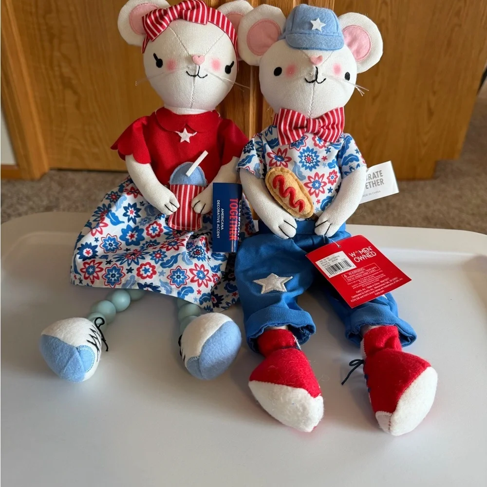 Patriotic‎ Plush Mouse Pair - Red, White & Blue